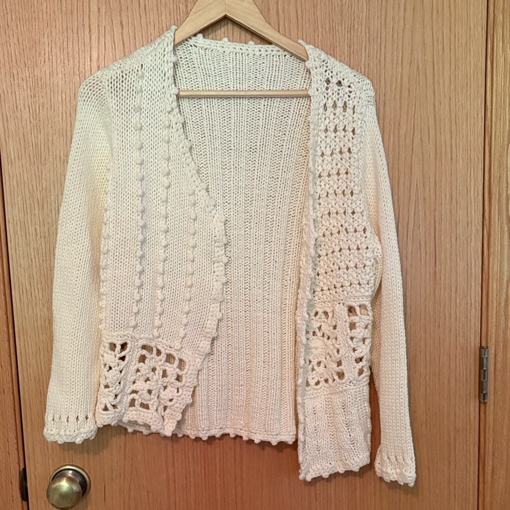 Hand Crocheted Cardigan Sweater size M 100% cotton
